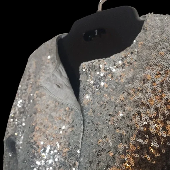GOOD AMERICAN Silver Sequin Embellished Cardigan Top Size Small NWT $179 - Picture 4 of 9